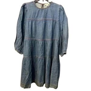 Stellah Womens Denim Tiered Dress Three Quarter Bell Sleeve Viscose M